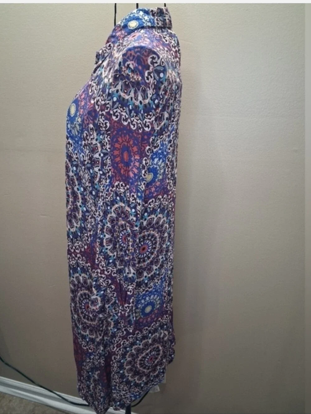 Cupio High Low Paisley Dress Large L Roll-Tab Convertible Sleeve Blue Red Boho - Picture 8 of 11